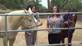 Missy Martinez és Lylith Lavey a orbitális mellű lovász csajok közösen élvezkednek - sex-videochat