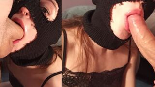 Cuki fiatalasszony símaszkban kap egy lédús falloszt a szájába