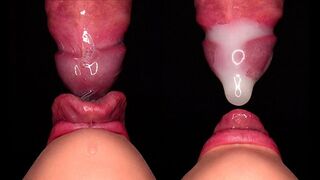 Közeli kép: a legjobb alsó nézetű orál óvszerrel! szétrobbantja az óvszert és játszik a spriccelt élvezettel!