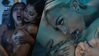 Szívdöglesztő csajok ollóznak és kényeztetik egymást egy vad leszbi buliban a Parasited csatornán Natasha Nice és Kendra Sunderland főszereplésével